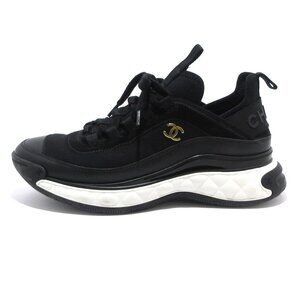 CHANEL - Black Mix Fiber Calf Skin Velour Women's Sneakers 867-080225